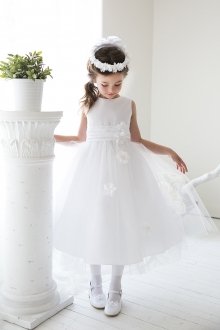 White/White Classy Satin with Tulle Skirt Flower Girl Dress
